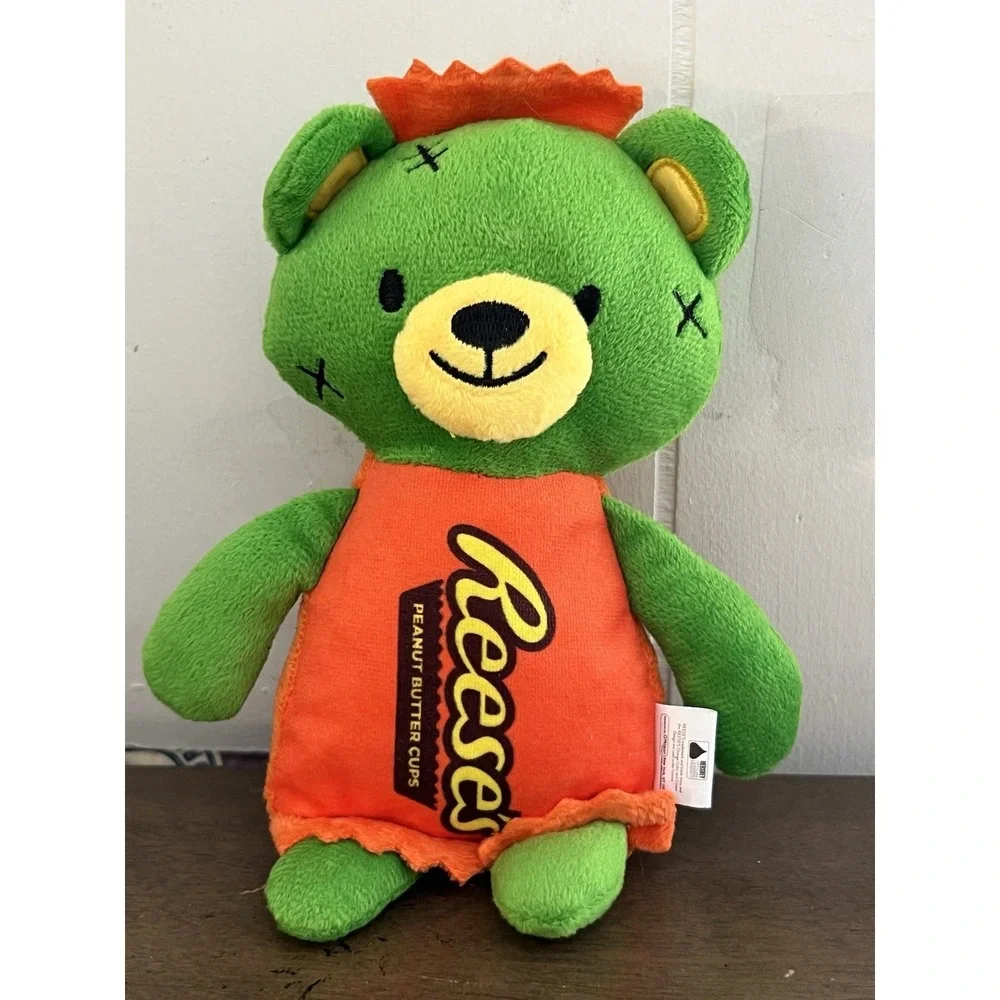 Reese's Peanut Butter Cups Stuffed Plush Green Monster Squeaky Dog Toy Crinkle‎